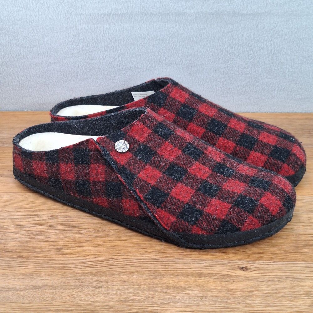 Birkenstock Zermatt Rivet Men's 10 EU 43 Buffalo Plaid Wool Felt Slippers Red